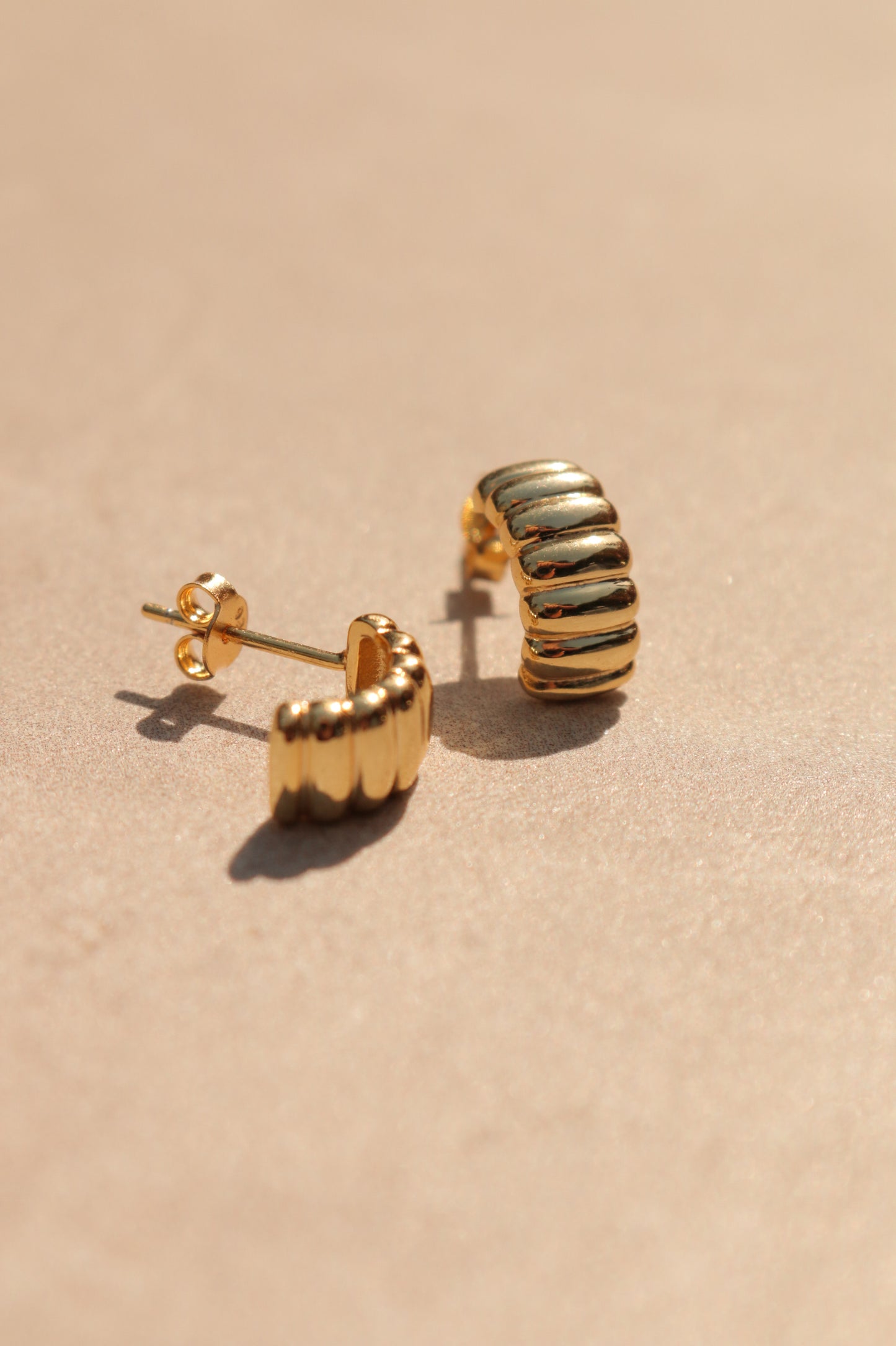 Mannon Earrings - Gold Sterling Silver Ribbed Half Hoop