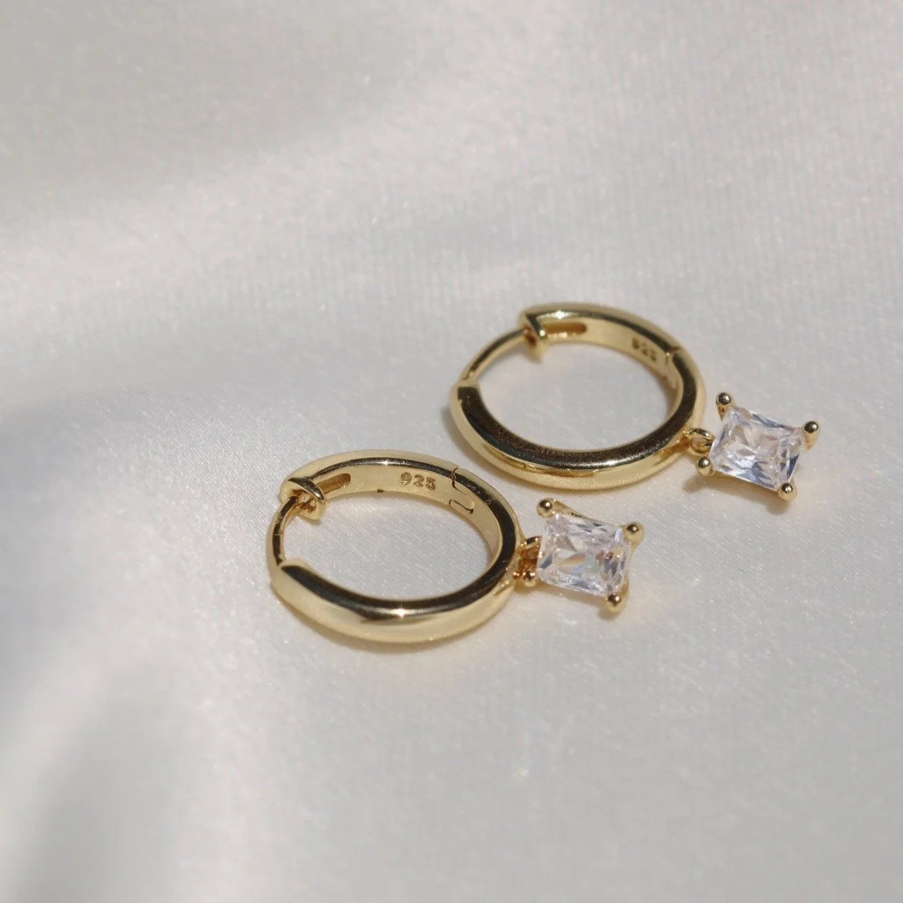 Solene Hoop Earrings - Gold Sterling Silver Emerald Drop Huggies