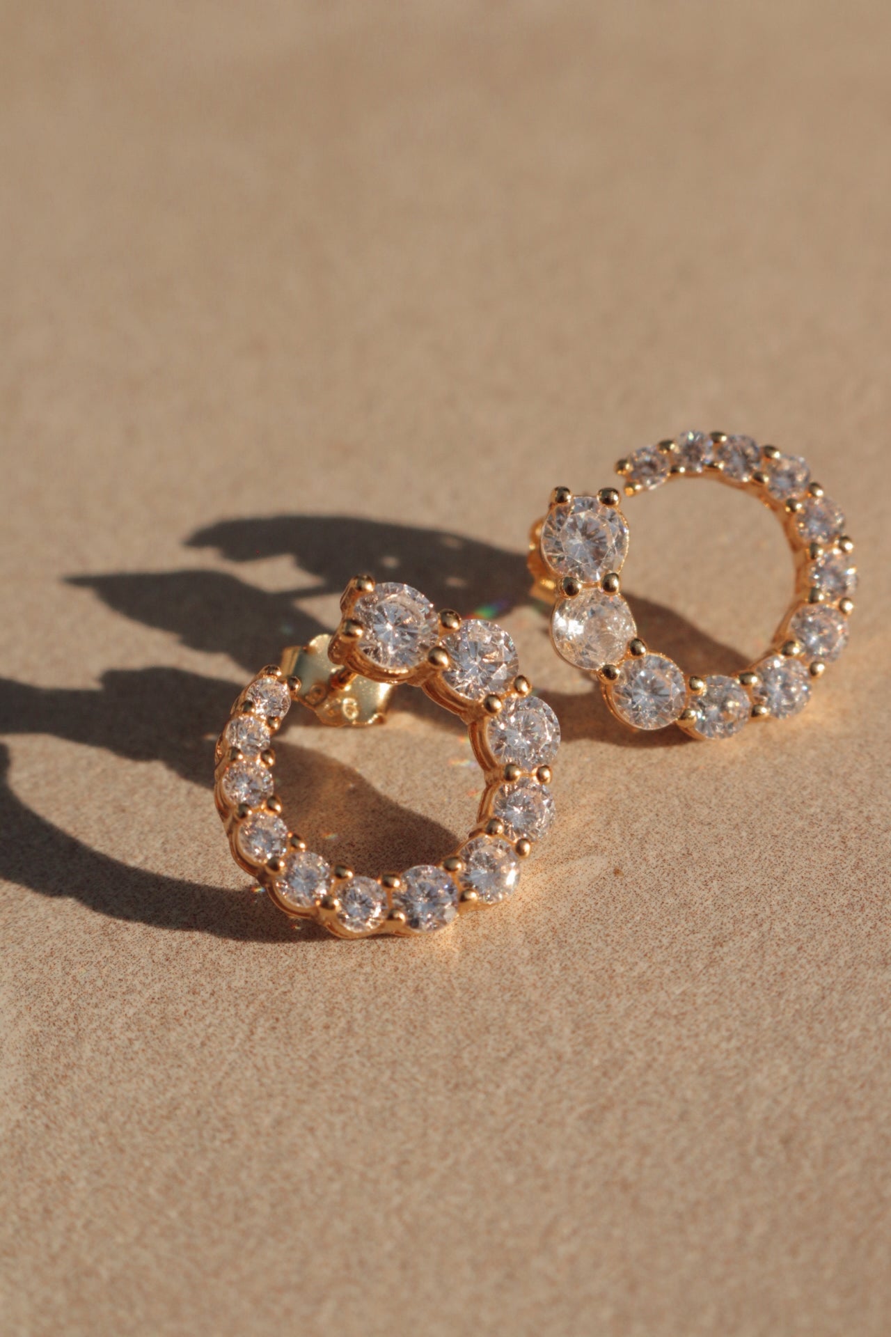 Sofia Earrings - Circled Gold Sterling Silver Zircon