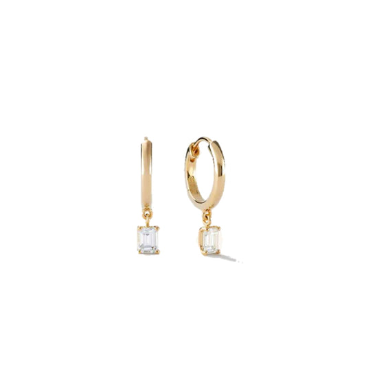 Solene Hoop Earrings -  Gold Sterling Silver Emerald Drop Huggies