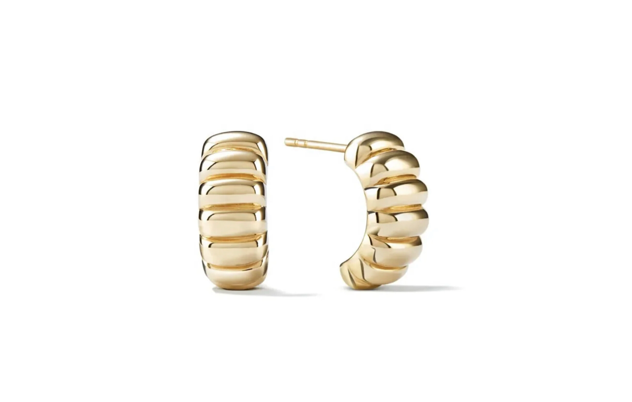 Mannon Earrings  - Gold Sterling Silver Ribbed Half Hoop
