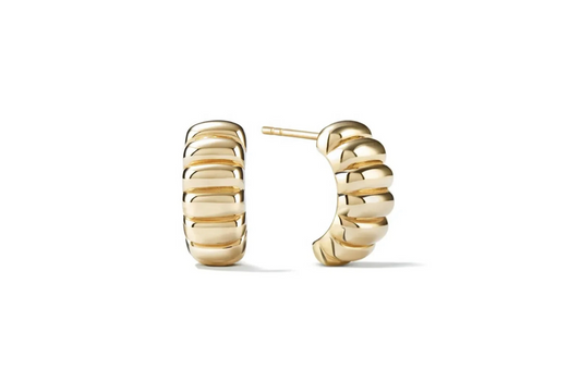 Mannon Earrings  - Gold Sterling Silver Ribbed Half Hoop